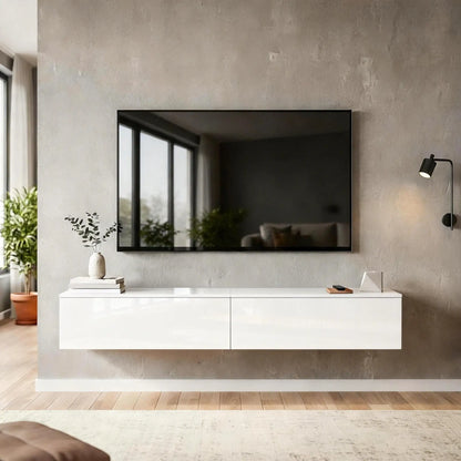 Floating TV Stand For 75 Inch TVs, 70.9 Inch Cabinet, High Gloss White, White TV Stands at Gallery Canada