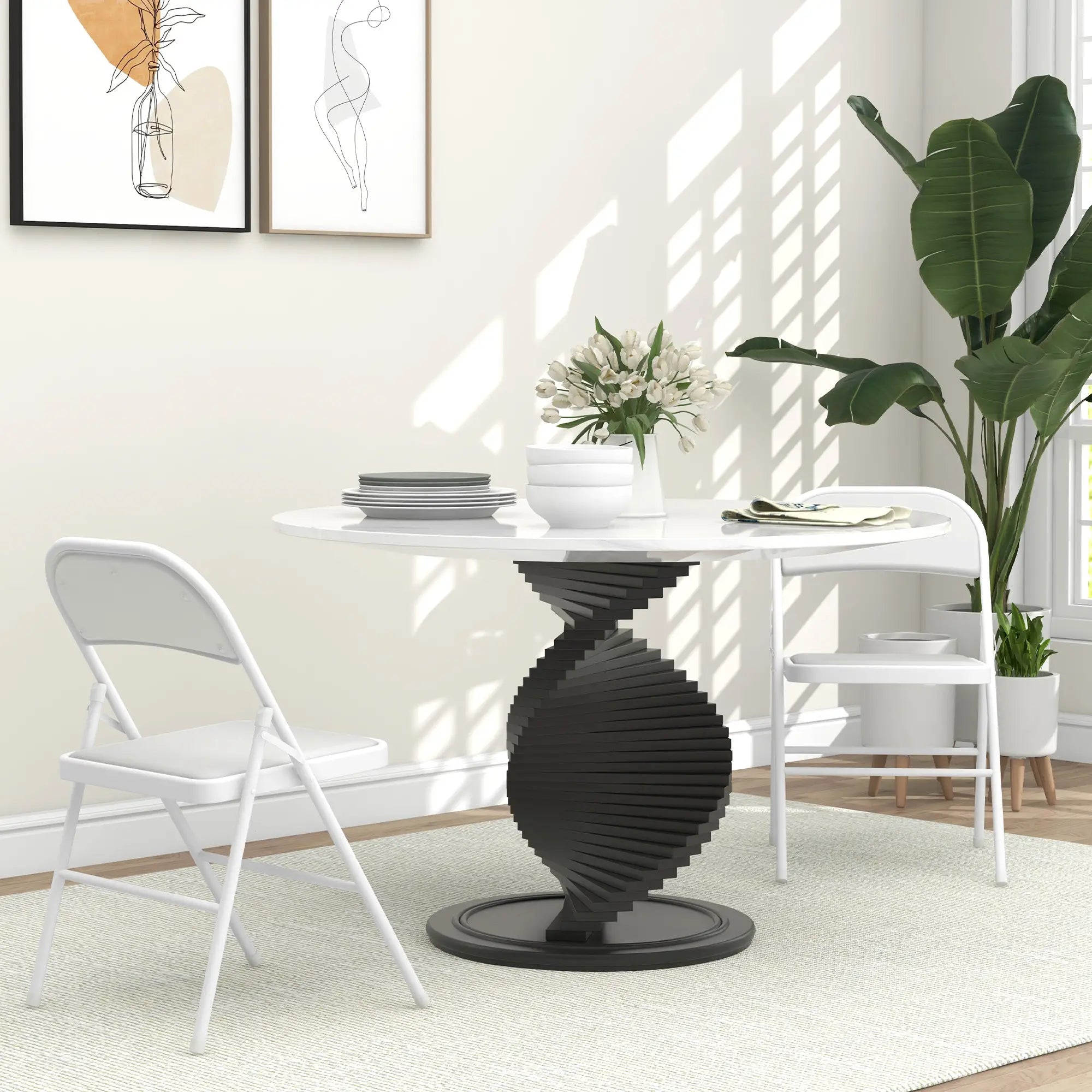 Set of 2 Metal Foldable Chairs, PU Leather Padded, White Bar Stools at Gallery Canada