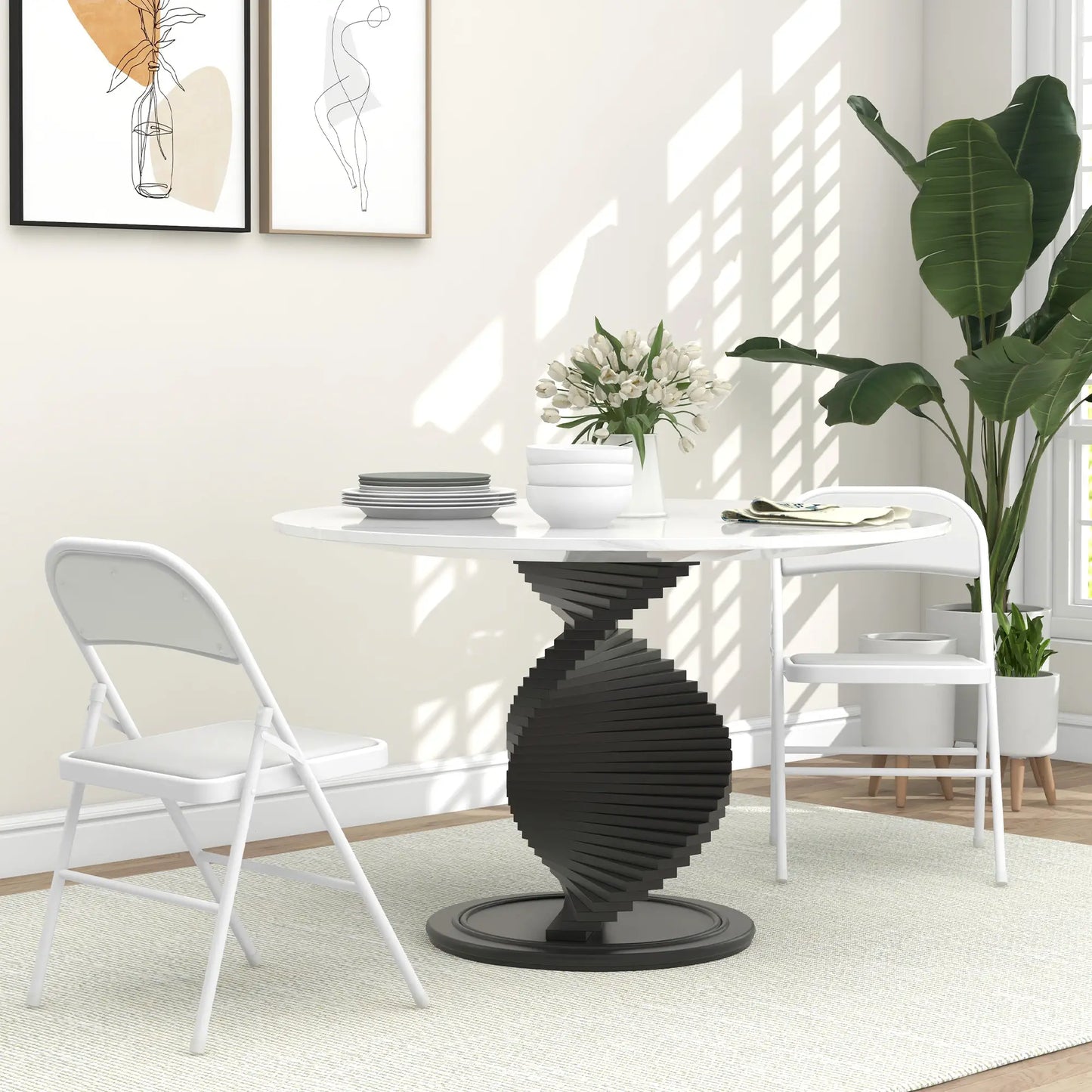 Set of 2 Metal Foldable Chairs, PU Leather Padded, White Bar Stools at Gallery Canada