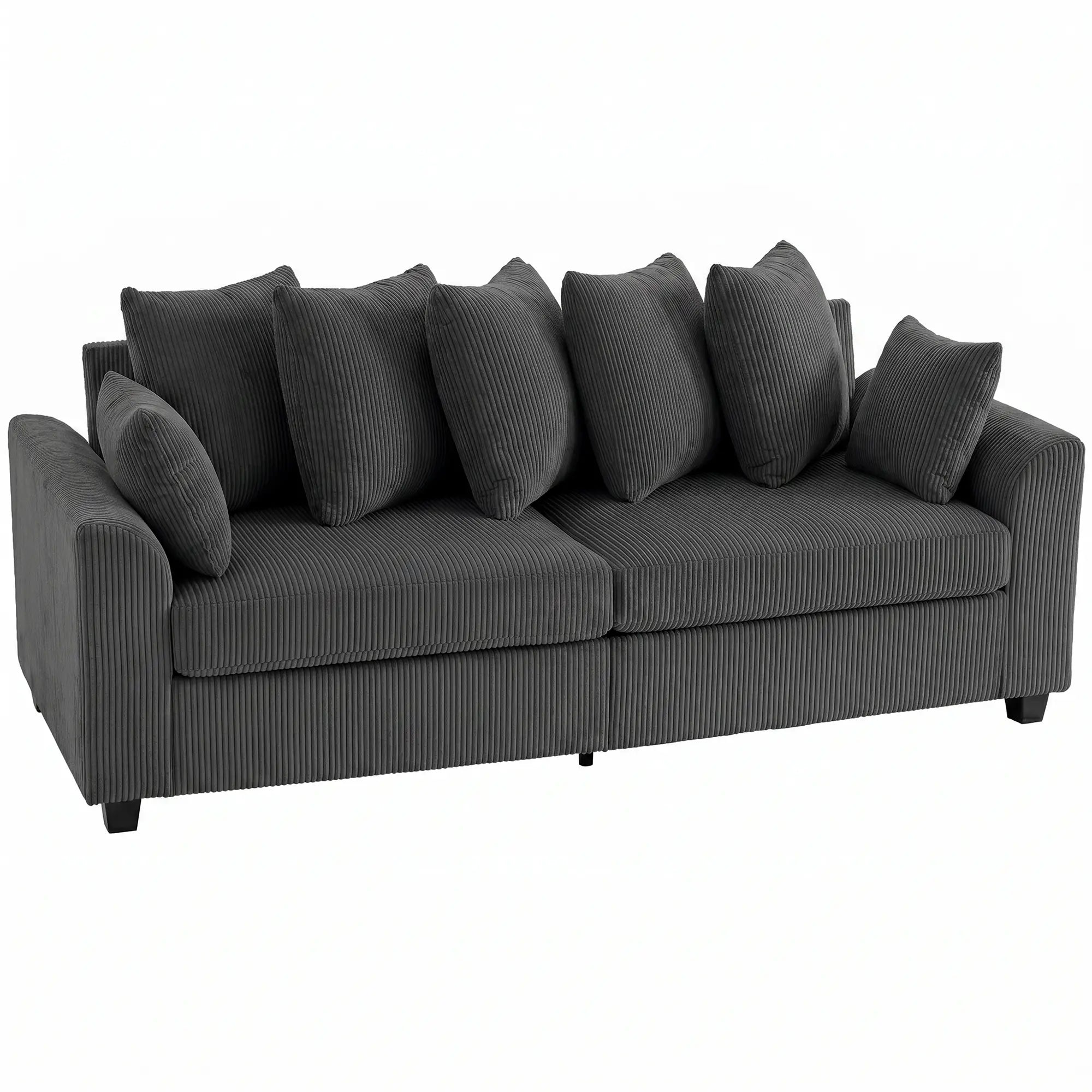 Corduroy Couch, 3 Seater Sofa, Modern Upholstered with Curved Armrests, 8 Removable Pillows, Dark Grey 3-Seater Sofas at Gallery Canada