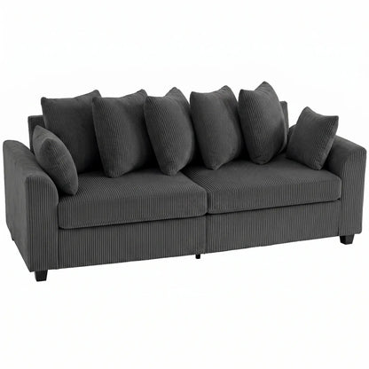 Corduroy Couch, 3 Seater Sofa, Modern Upholstered with Curved Armrests, 8 Removable Pillows, Dark Grey 3-Seater Sofas at Gallery Canada