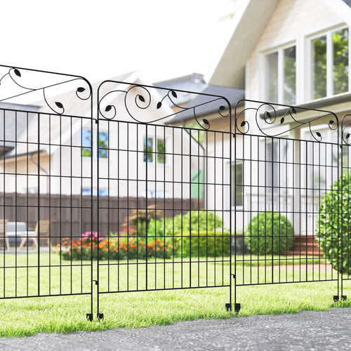 Outdoor Metal Garden Fence Panels, Animal Barrier, 4 Pack, Square Vines