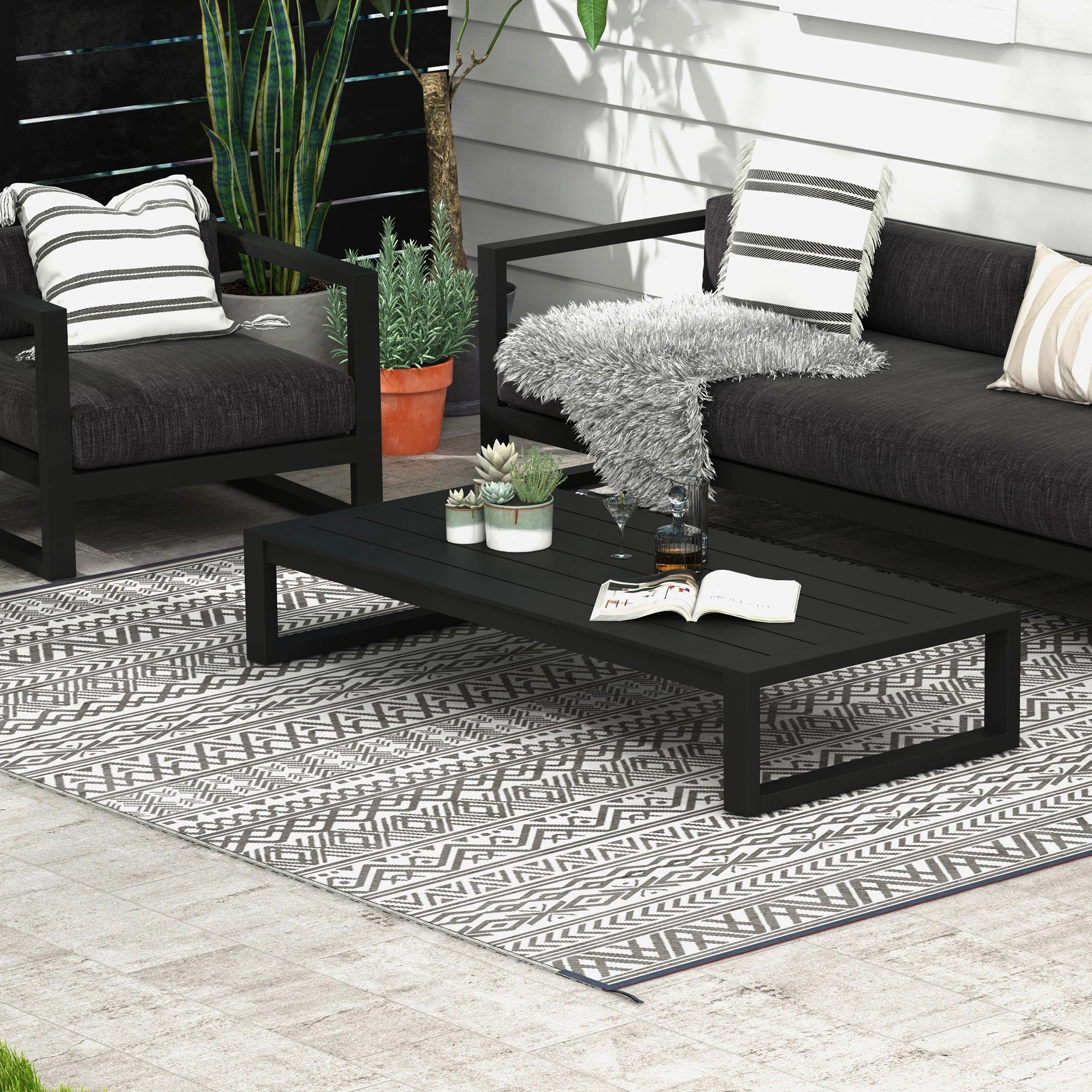 Reversible Outdoor Rug, Waterproof, 8' x 10', Grey Cream White Outdoor Reversible Rugs at Gallery Canada