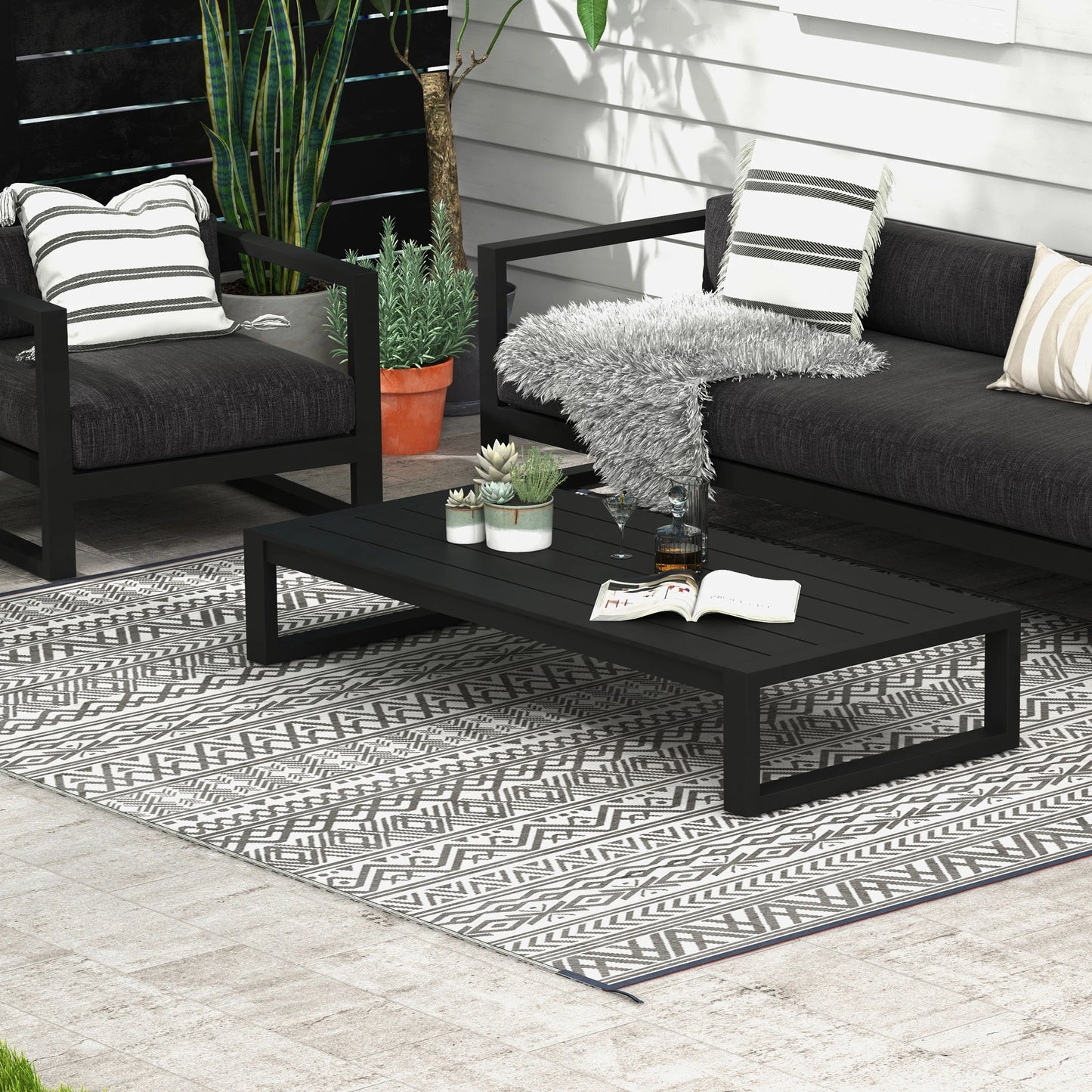 Reversible Outdoor Rug, Waterproof, 8' x 10', Grey Cream White Outdoor Reversible Rugs at Gallery Canada