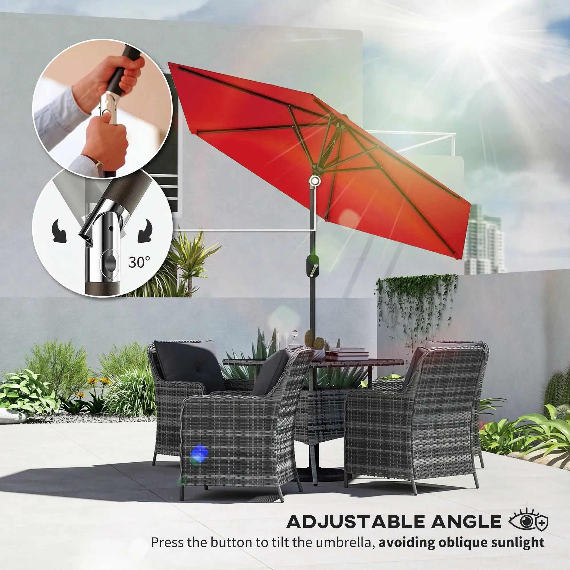 Patio Sun Umbrella, 6 Ribs, Wine Red Sun Umbrellas at Gallery Canada