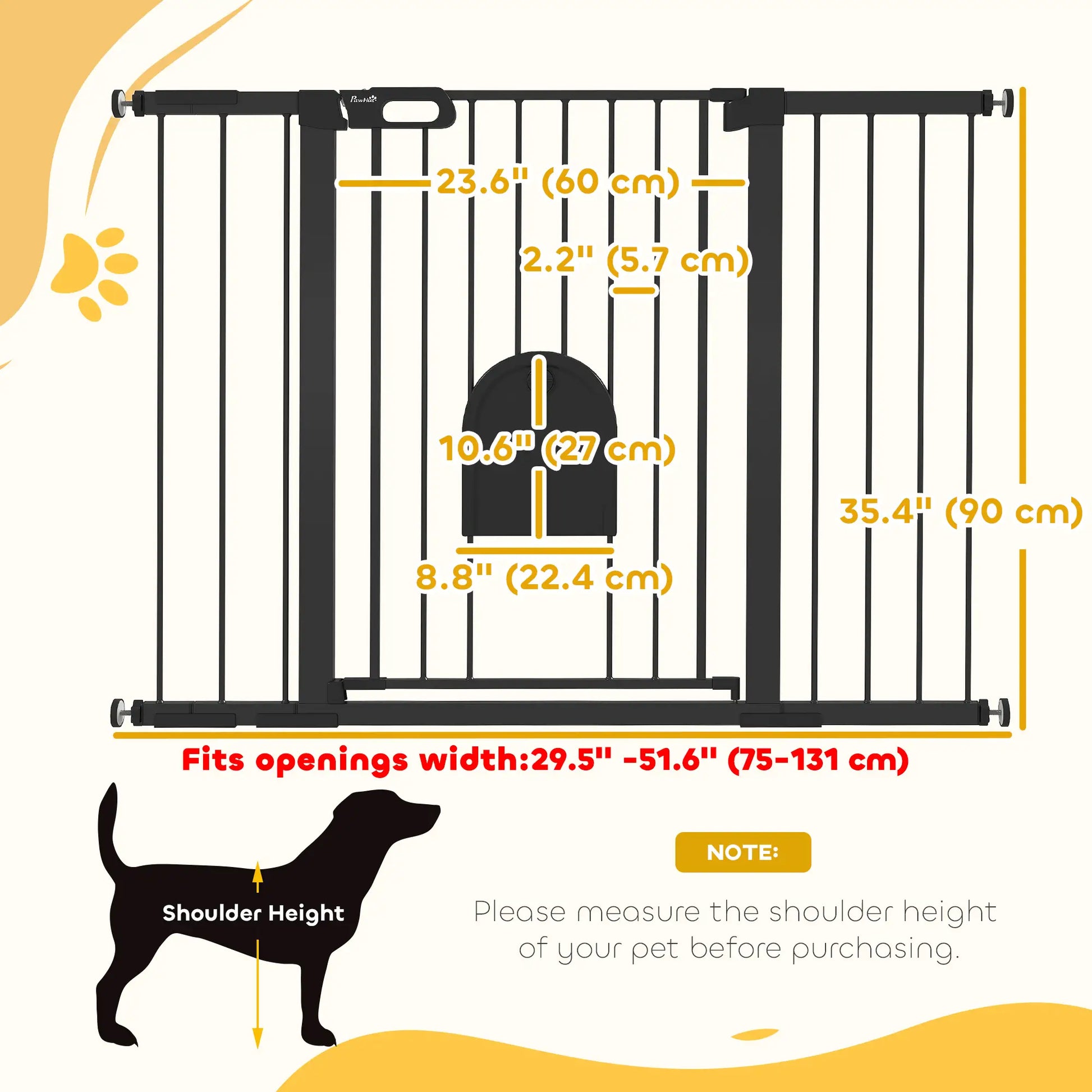 30"-52" Extra Wide Pet Gate, 35"H, Small Door, Black Houses, Kennels & Pens at Gallery Canada