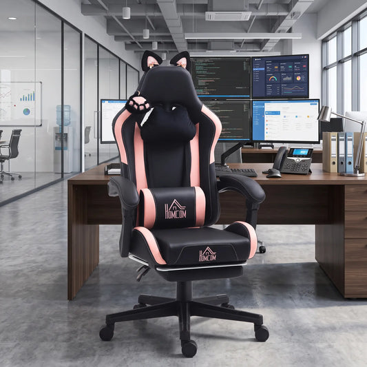 Racing Gamer Chair, Faux Leather, with Footrest, Headrest, Lumbar Support, Black Video Game Chairs Pink, Black at Gallery Canada