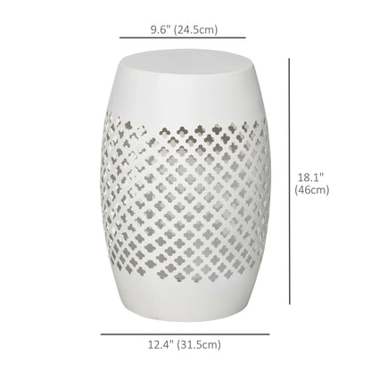 12.5" Steel Round Patio End Table, Hollow Drum Side Table, White Patio Side Tables at Gallery Canada