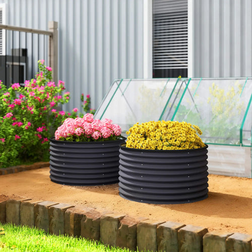 Set of 2 Raised Garden Beds, Metal Planter Box, Dark Grey