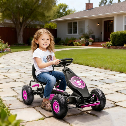 Adjustable Seat Pedal Go Kart, Rubber Wheels Shock Absorb, Pink Pedal Go Karts for Kids Pink, Black at Gallery Canada