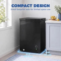 Mini congélateur, congélateur coffre de 3,5 pi³, thermostat à 7 réglages, panier en fil, noir