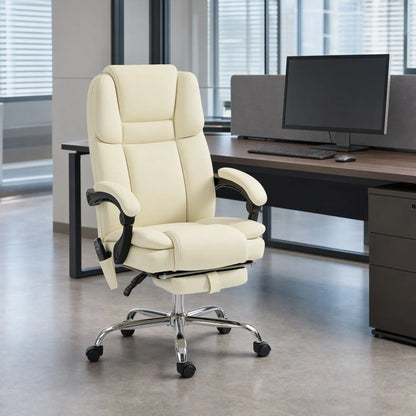 Reclining Massage Office Chair, 6-Point Vibration, Footrest, High Back, White Massage Chairs at Gallery Canada