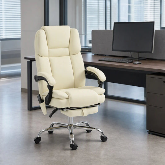 Reclining Massage Office Chair, 6-Point Vibration, Footrest, High Back, White Massage Chairs White at Gallery Canada