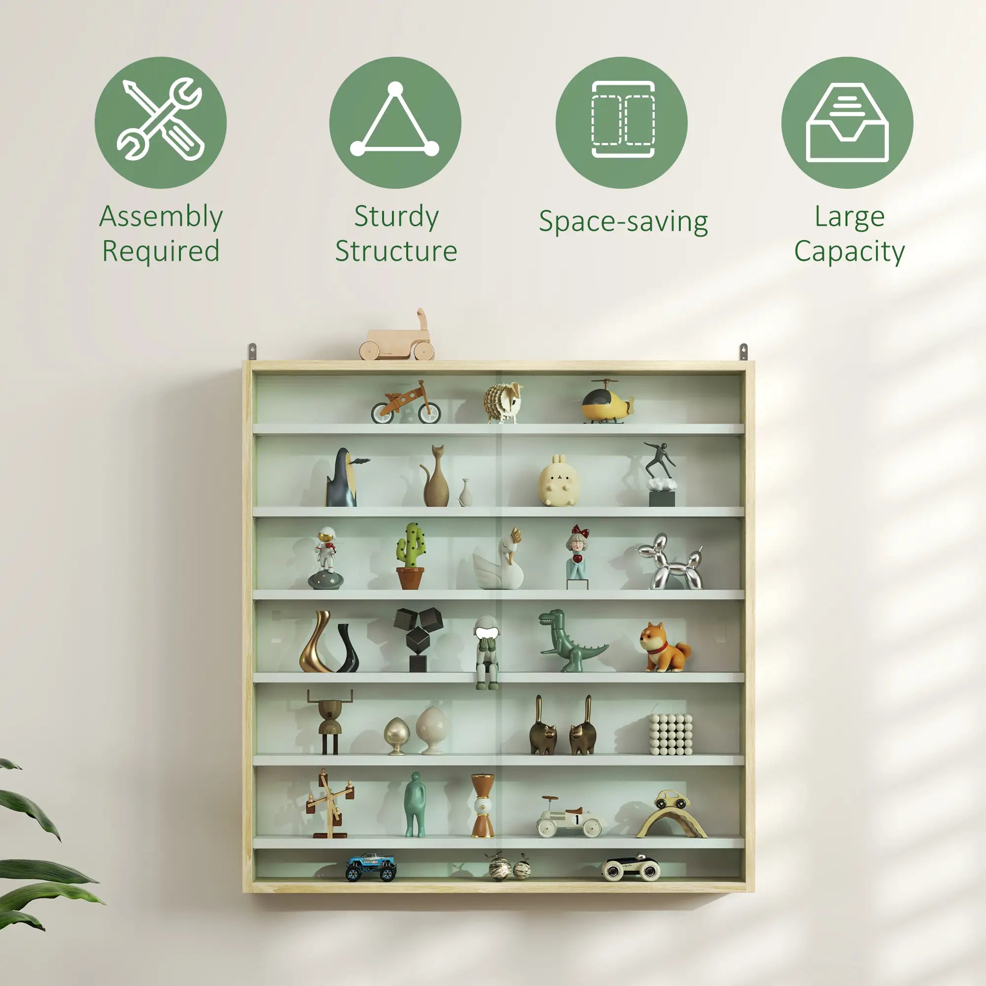 7-Tier Display Cabinet, Glass Curio Cabinet, Oak And White, White Display Bookshelves at Gallery Canada