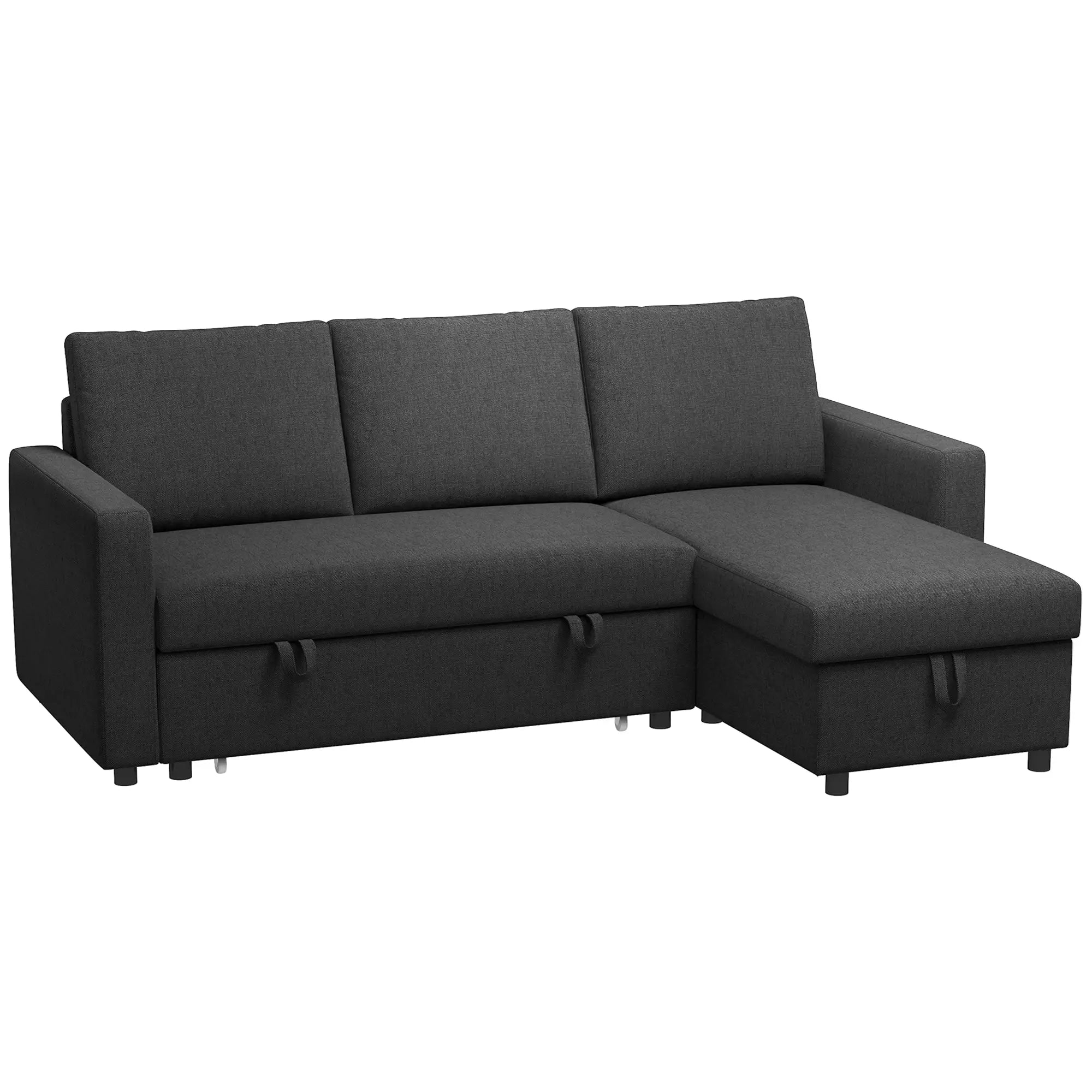 Convertible Corner Sofa Bed, Built-In Storage, 3 Removable Cushions, Black Sofas & Reclining Chairs at Gallery Canada