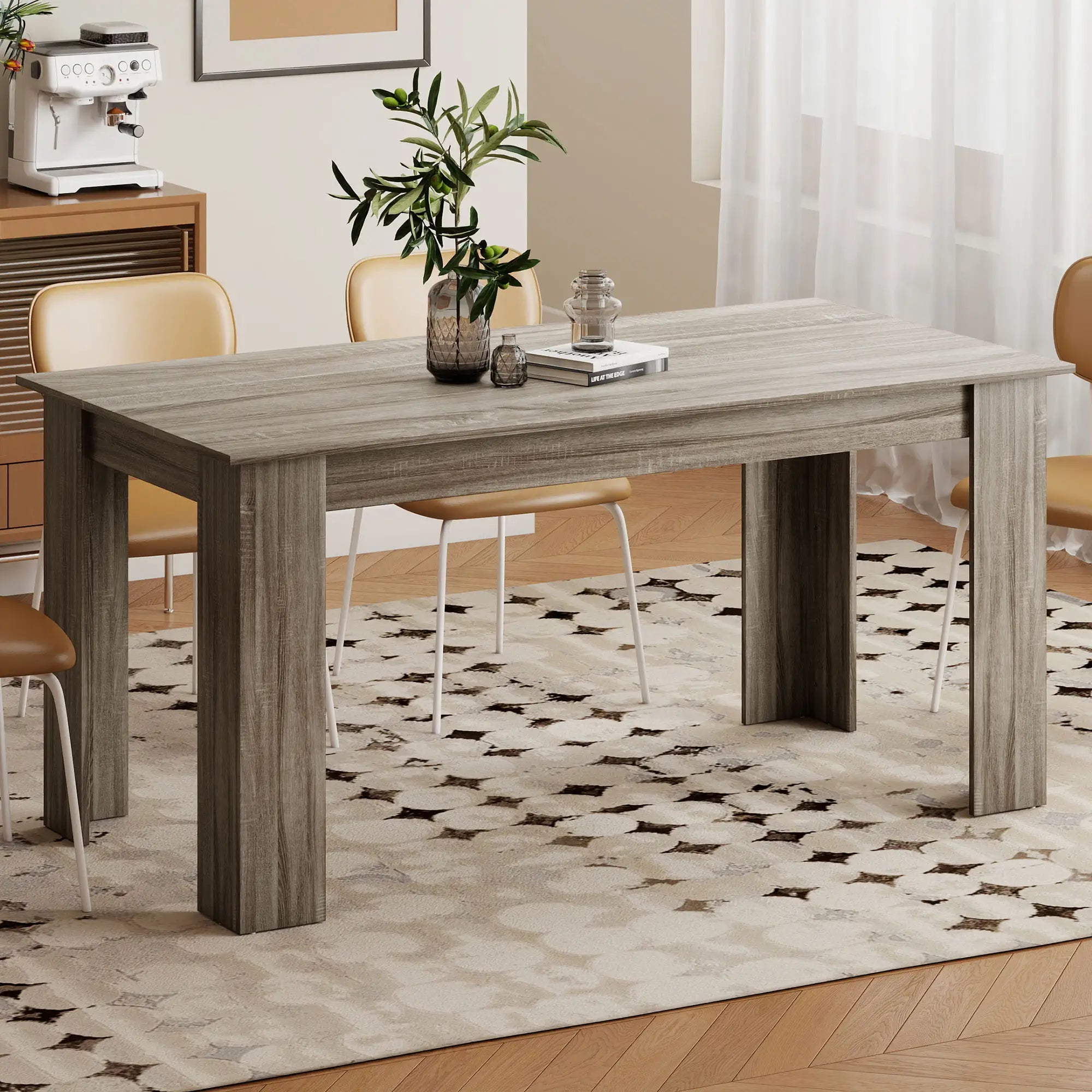 63 Inch Kitchen Table for 4-6 People, Wood Effect Dining Table, Grey Dining Tables at Gallery Canada