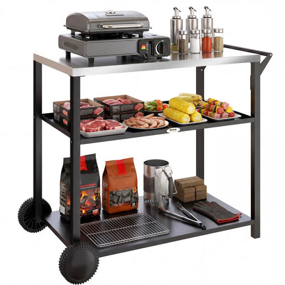 Outdoor Grill Cart, Stainless Steel Tabletop, 3-Tier BBQ Stand, Black Outdoor Grill Carts at Gallery Canada