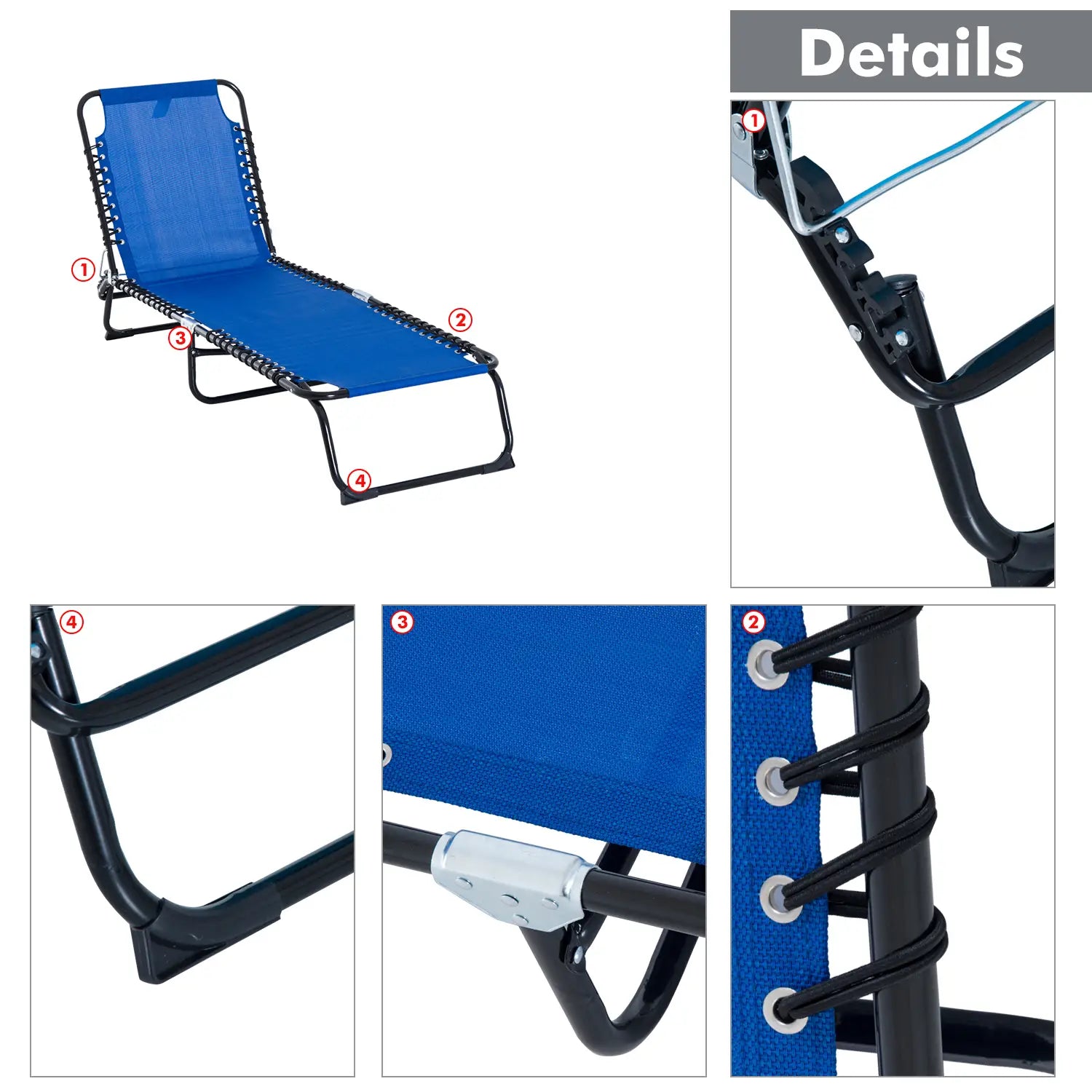 Outdoor Folding Lounge Chair, 4-Level Adjustable, Navy Blue Lounger Chairs at Gallery Canada