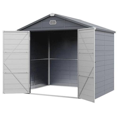 Small Garden Shed, Latch Door, Vents, Sloped Roof, 8x6, Light Grey