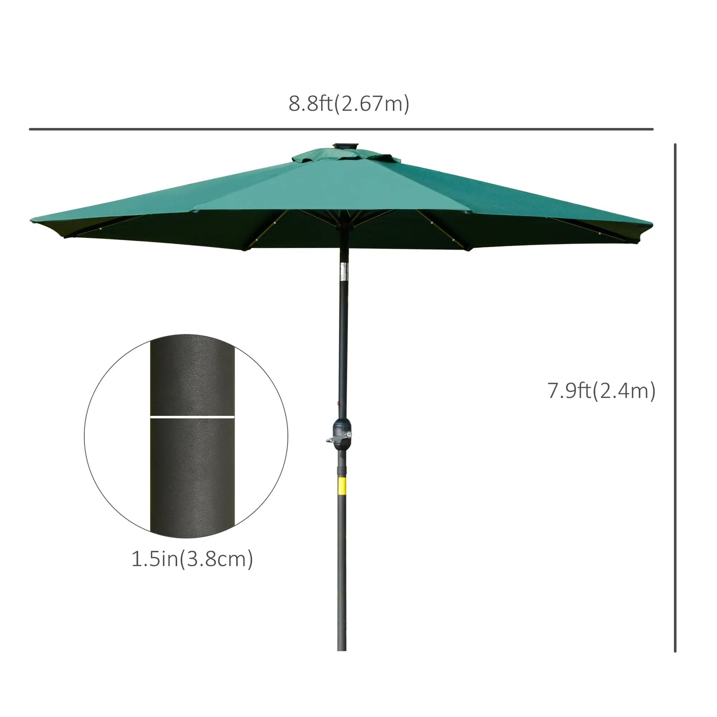 9ft Solar Patio Umbrella, 24 LED Lights, Tilt Canopy, Green Sun Umbrellas at Gallery Canada