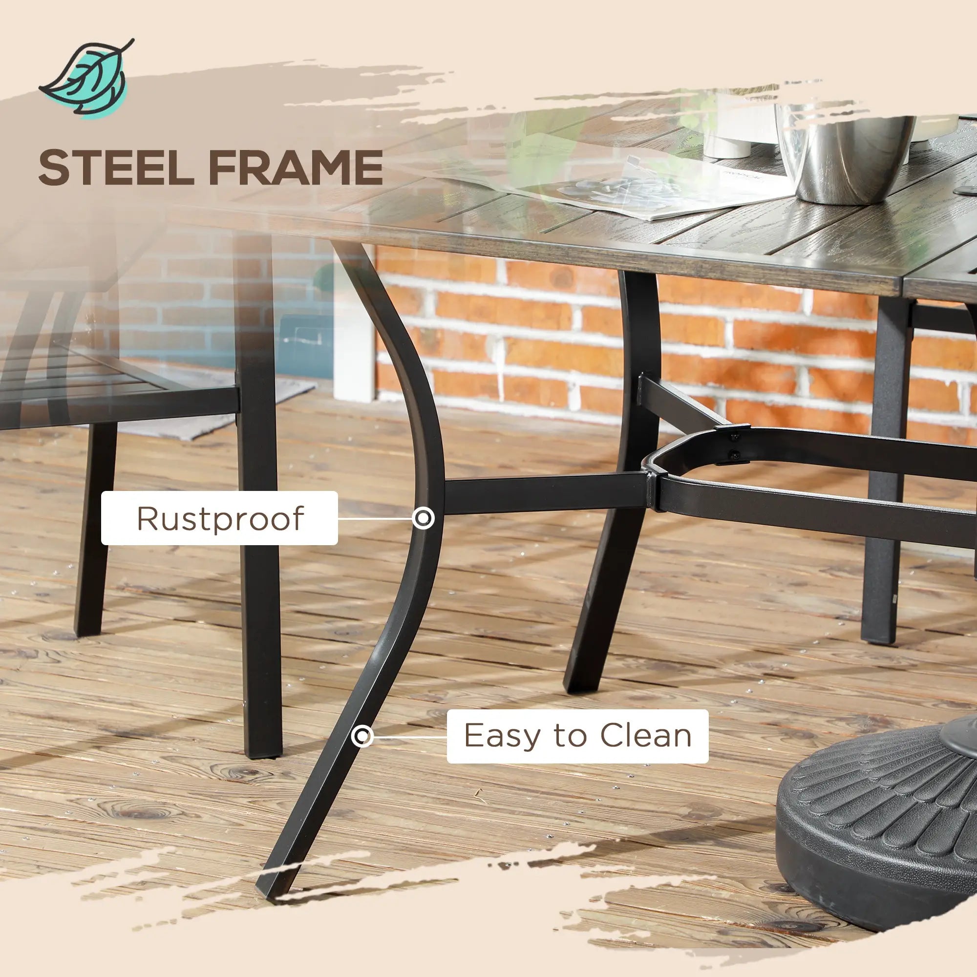 59 Inch Outdoor Dining Table, Steel Frame, Wood Grain, Brown Patio Dinning Tables at Gallery Canada