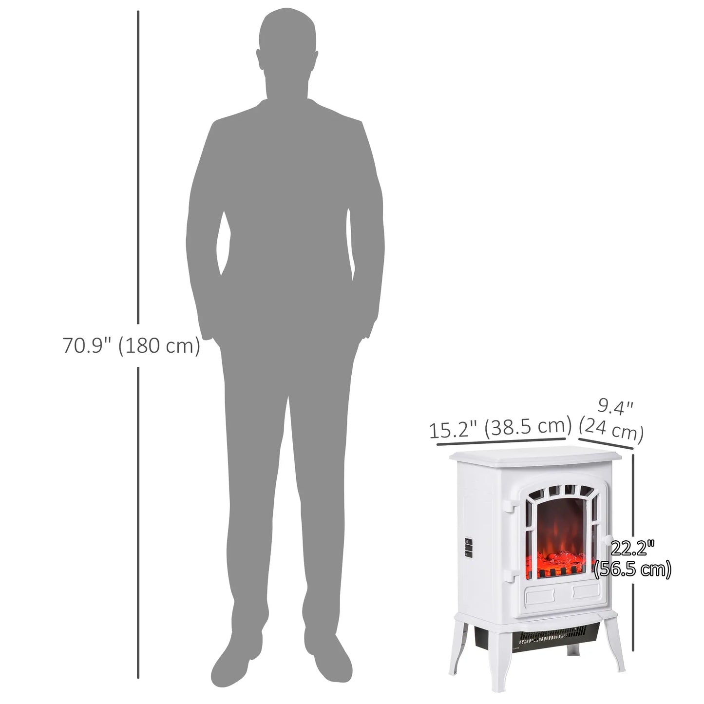 Electric Fireplace Heater, Freestanding Stove, Realistic Flame, Overheat Protection, 750W/1500W, White Electric Fireplaces at Gallery Canada