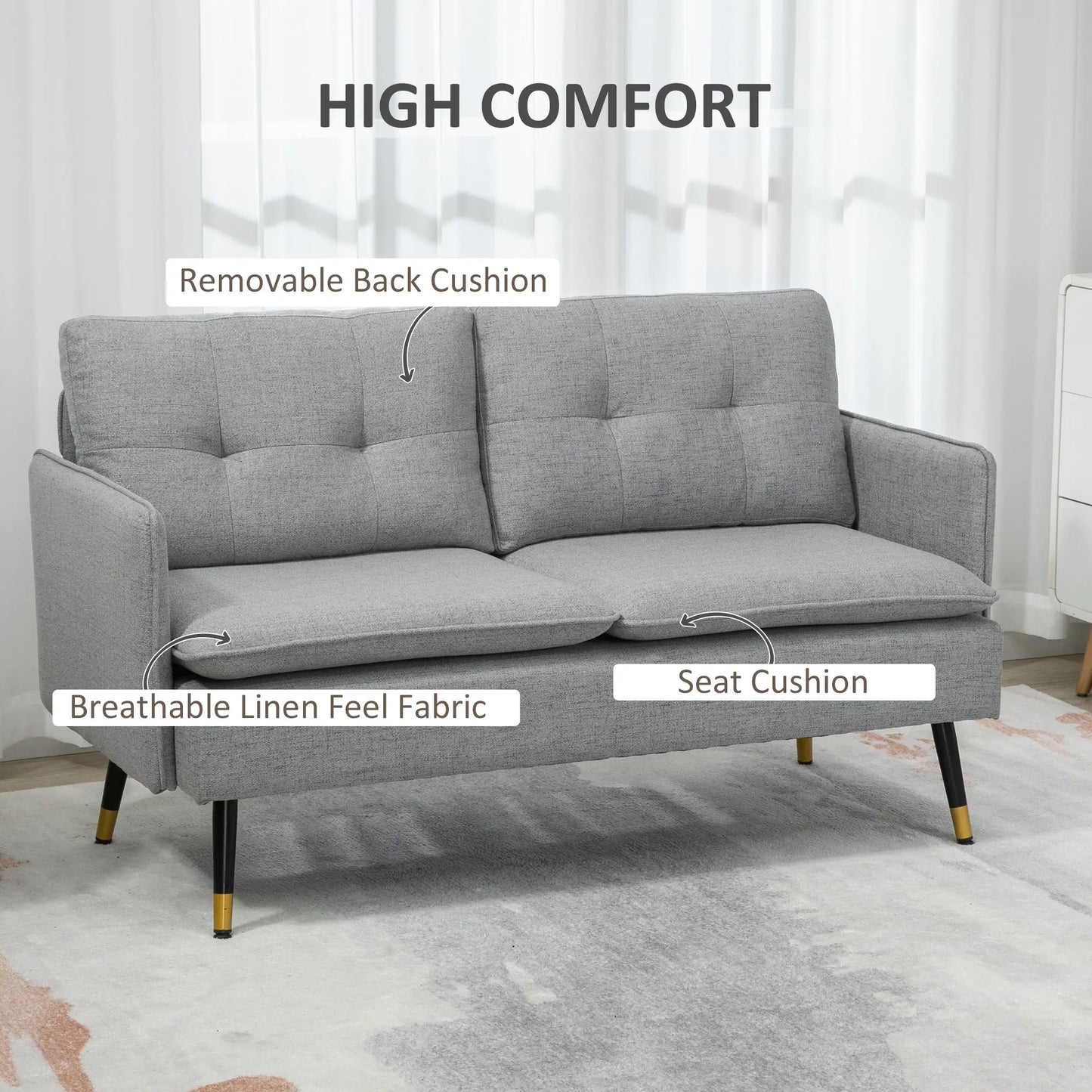 55" Loveseat Sofa, Modern Upholstered Small Couch, Grey 2-Seater Sofas at Gallery Canada