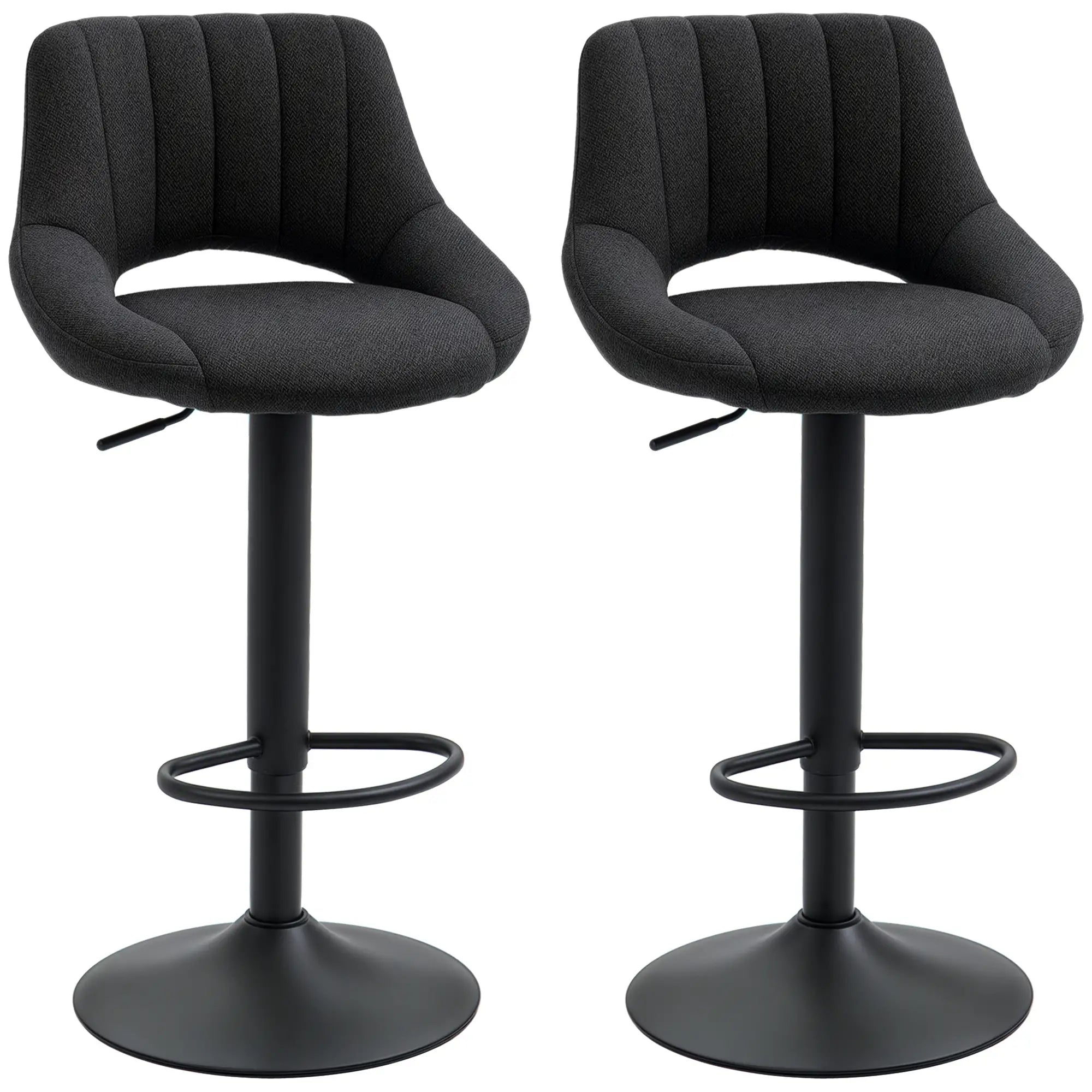 Swivel Bar Stools Set of 2, Linen Upholstered, Round Metal Base Bar Stools at Gallery Canada