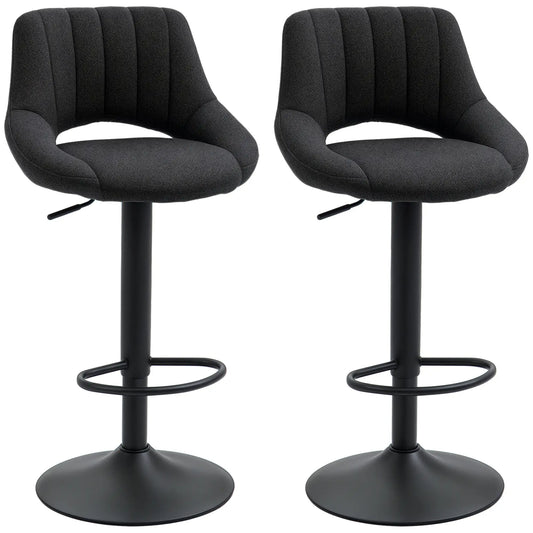 Swivel Bar Stools Set of 2, Linen Upholstered, Round Metal Base Bar Stools Black at Gallery Canada