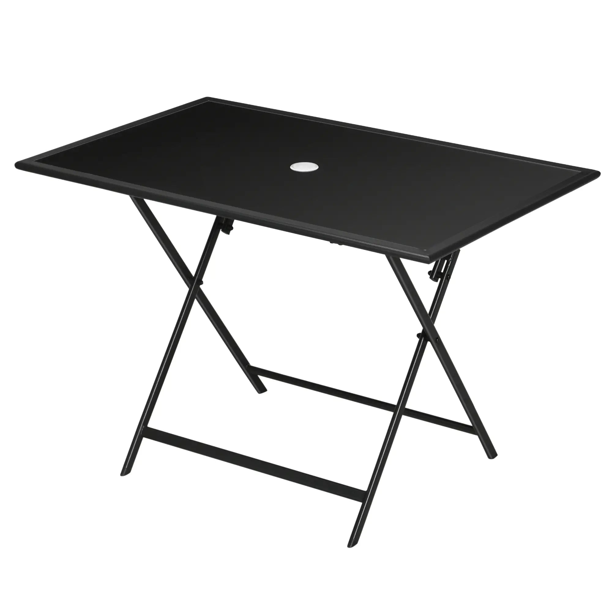Foldable Outdoor Dining Table, Umbrella Hole, Glass Top, Metal Frame, Black Patio Side Tables at Gallery Canada