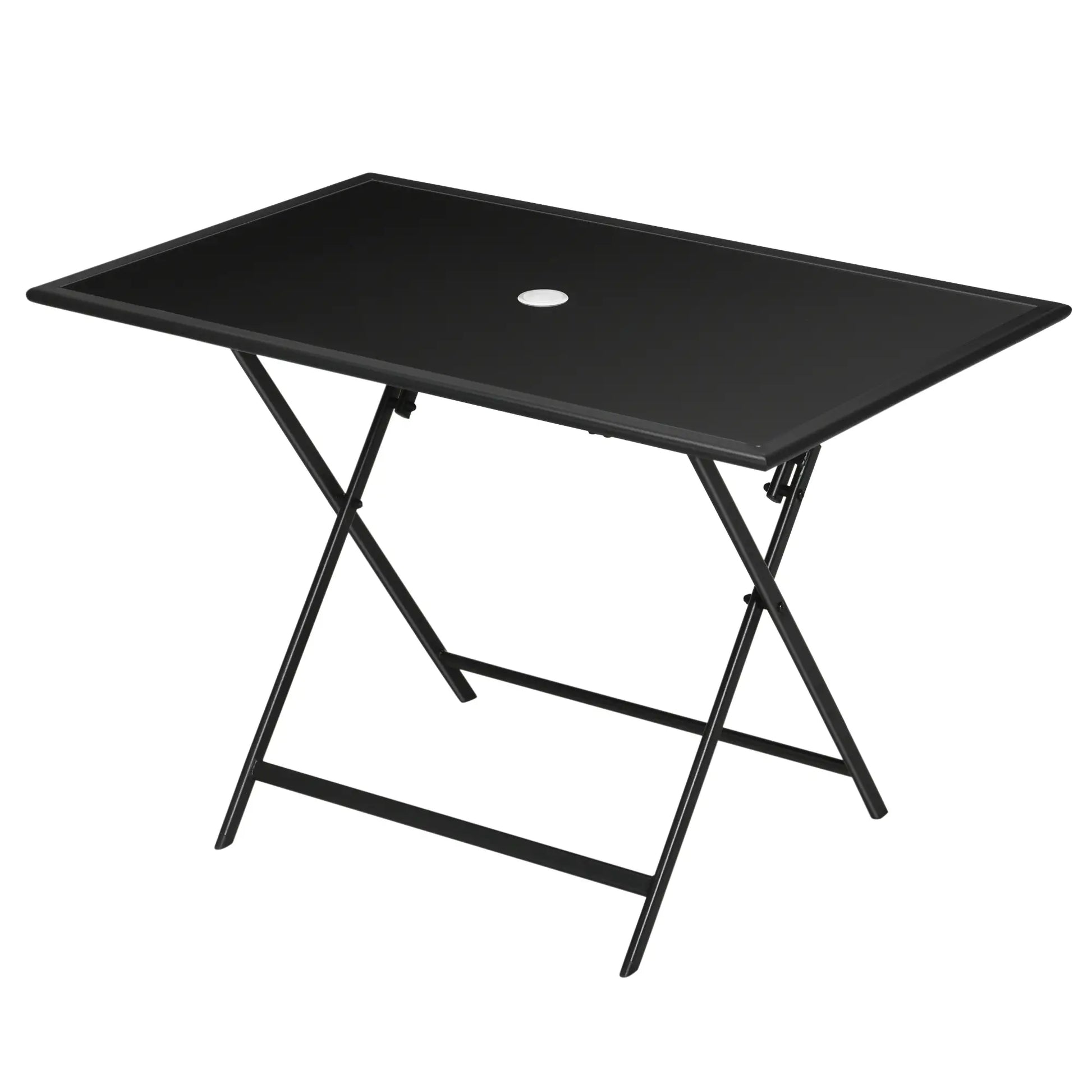 Foldable Outdoor Dining Table, Umbrella Hole, Glass Top, Metal Frame, Black Patio Side Tables at Gallery Canada