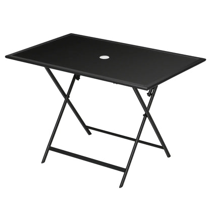 Foldable Outdoor Dining Table, Umbrella Hole, Glass Top, Metal Frame, Black Patio Side Tables at Gallery Canada