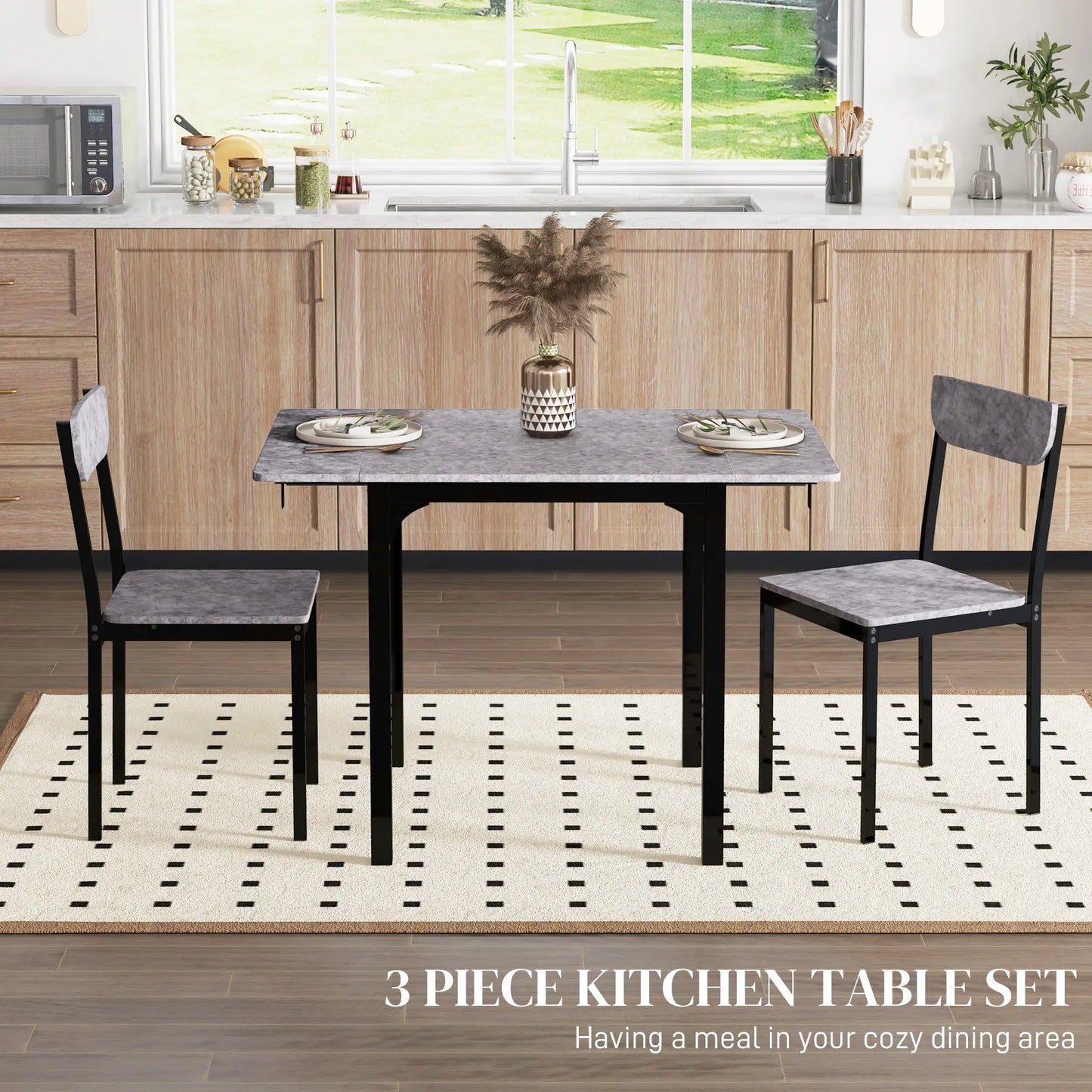 Foldable Dining Table Set for 2, Drop-Leaf Kitchen Table with 2 Chairs Bar Sets at Gallery Canada