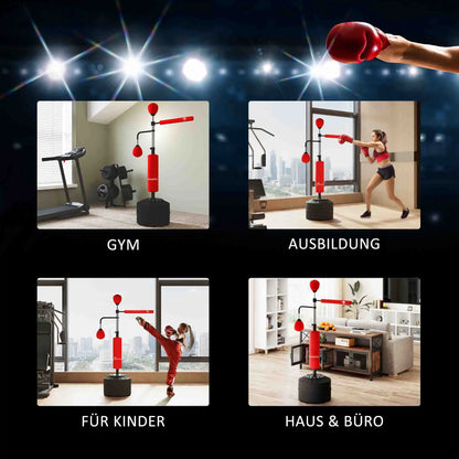 4-in-1 Free Standing Punching Bag, Adjustable Height, 2 Speed Balls, 360° Reflex Bar, Red Punching Bag Hangers at Gallery Canada