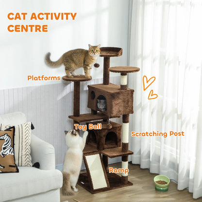 54" Cat Tree, Multi-Level Tower With Scratching Posts, Light Brown