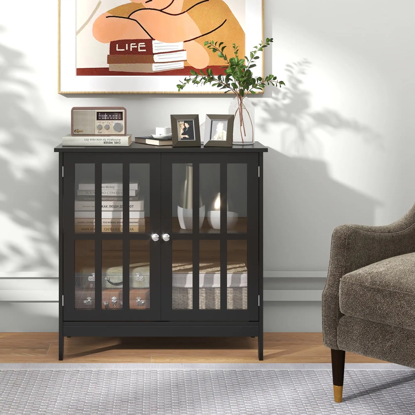 Modern Kitchen Buffet Cabinet, 2 Doors, Dining Room Sideboard, Black Bar Cabinets at Gallery Canada