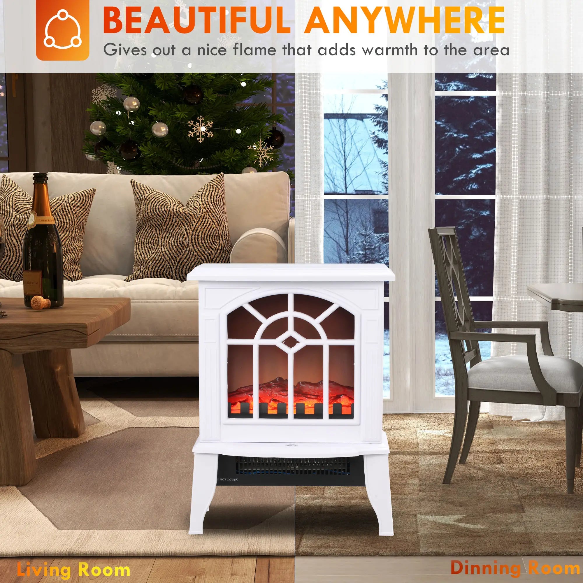 Electric Fireplace Heater, Freestanding Stove, Realistic Flame, Overheat Protection, 750W/1500W, White Electric Fireplaces at Gallery Canada