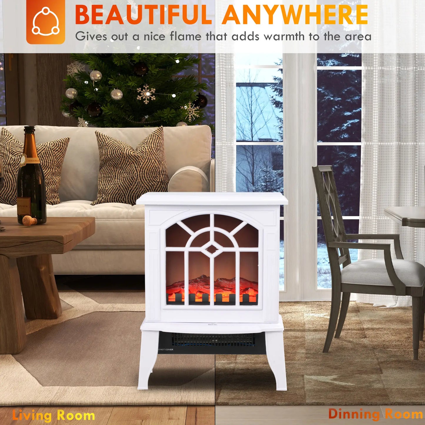 Electric Fireplace Heater, Freestanding Stove, Realistic Flame, Overheat Protection, 750W/1500W, White Electric Fireplaces at Gallery Canada