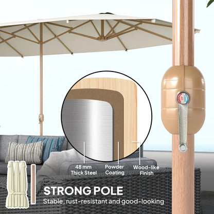 Double Garden Parasol, 179.1"W x 104.3"D, Crank, Steel Ribs, UV30+, Beige Double-sided Umbrellas at Gallery Canada