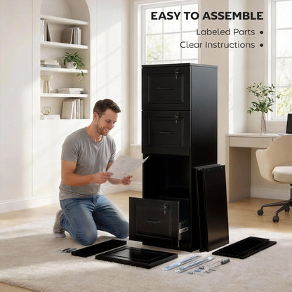 4 Drawer File Cabinet With Lock, Adjustable Hanging Bars, Black Office Cabinets & Cupboards at Gallery Canada