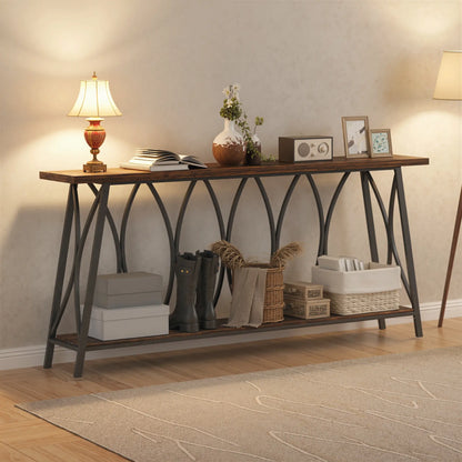 71" Console Table, Industrial 2-Tier Narrow Entryway Table, Rustic Brown, Brown Console Tables at Gallery Canada