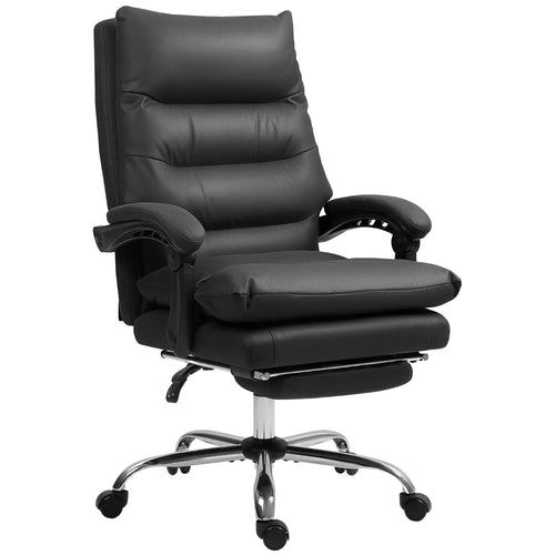 Executive Office Chair, 6 Point Massage and Heat, Microfibre Reclining with Footrest, Black