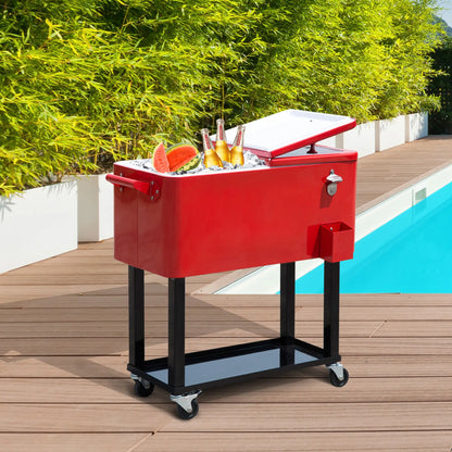 80 Quart Rolling Cooler Cart, Portable Ice Bin, Outdoor Party, Red Cooler Boxes at Gallery Canada