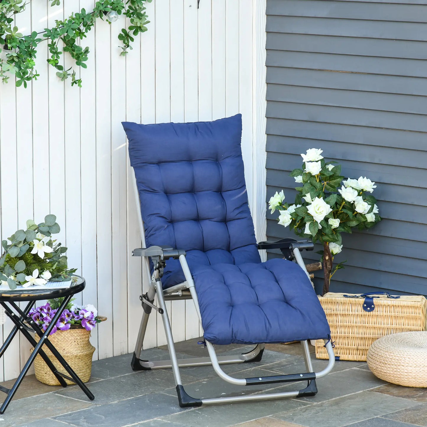 Reclining Zero Gravity Chair, Adjustable Backrest, Folding Garden Lounger, Dark Blue Lounger Chairs at Gallery Canada