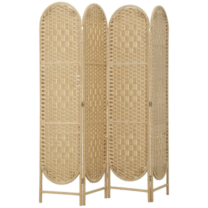 Bohemian Privacy Screen, 4 Panel Folding Room Divider, Arched Top, Natural Wood Room Dividers at Gallery Canada