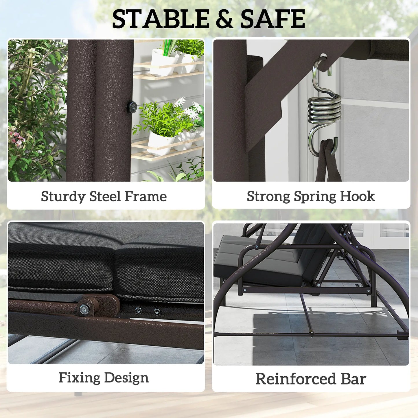 Convertible Patio Swing Bed With Canopy, Cushions, 3 Seater, Black Patio Swings with Stand at Gallery Canada