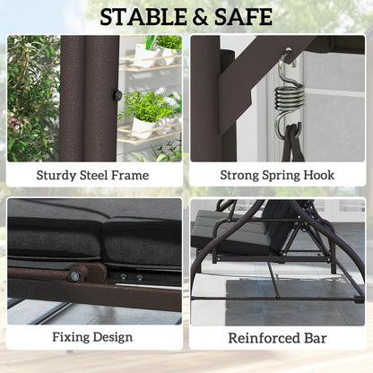 Convertible Patio Swing Bed With Canopy, Cushions, 3 Seater, Black Patio Swings with Stand at Gallery Canada