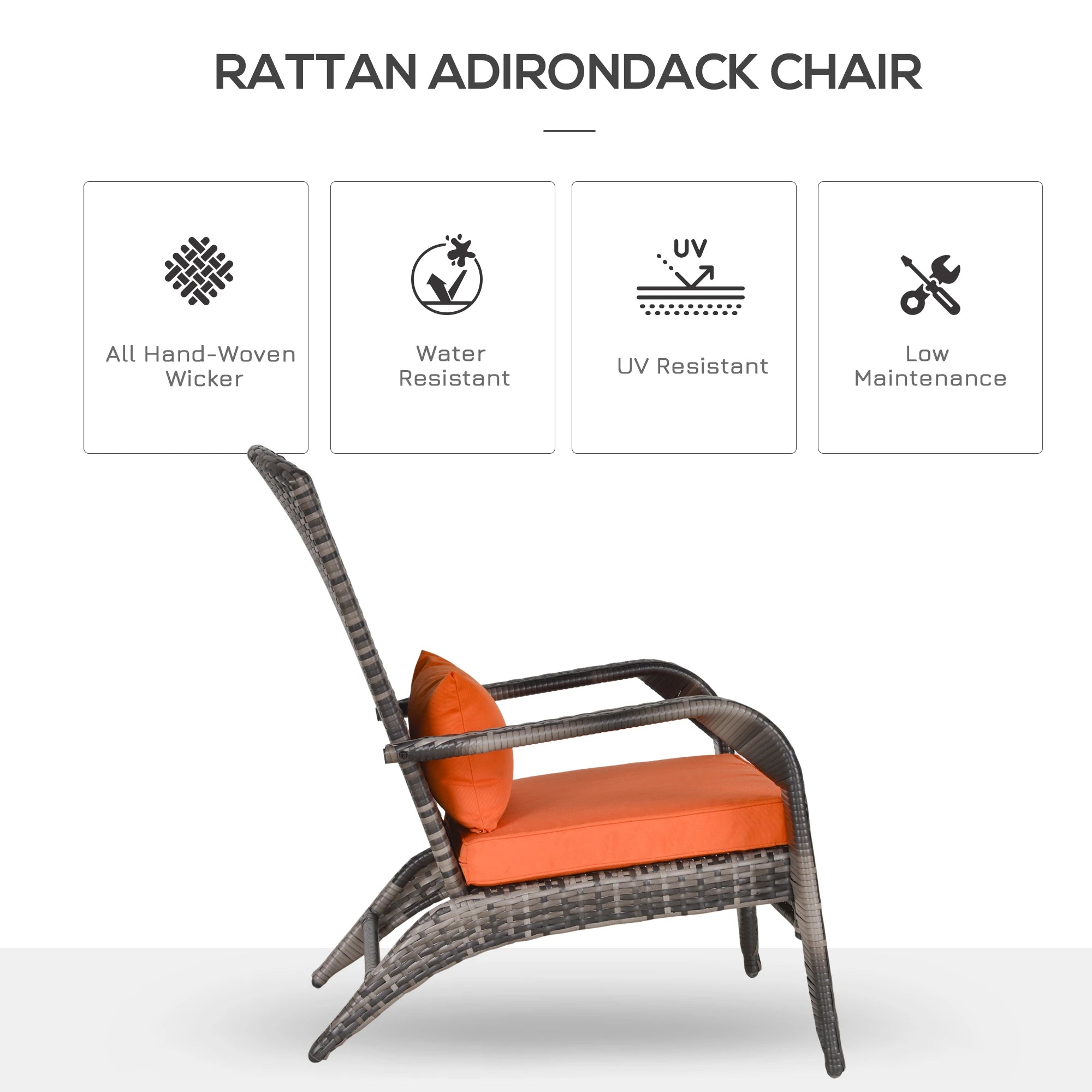 Patio Wicker Adirondack Chair, Outdoor PE Rattan, Orange Patio Chairs at Gallery Canada