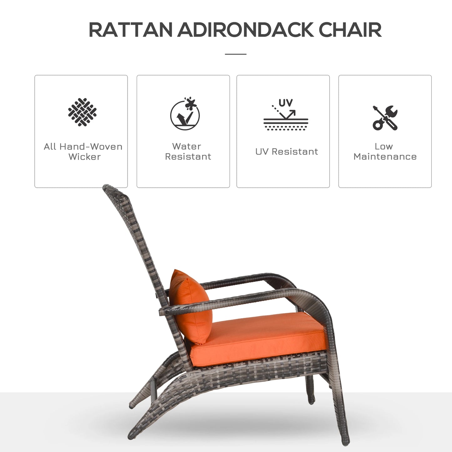 Patio Wicker Adirondack Chair, Outdoor PE Rattan, Orange Patio Chairs at Gallery Canada