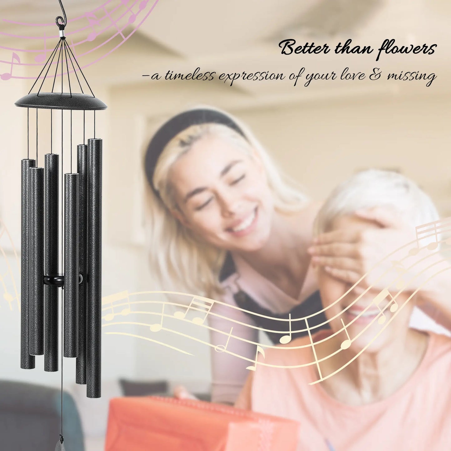 45" Deep Tone Wind Chime, 6 Aluminum Tubes, Outdoor Decor, Dark Grey Garden Decor at Gallery Canada